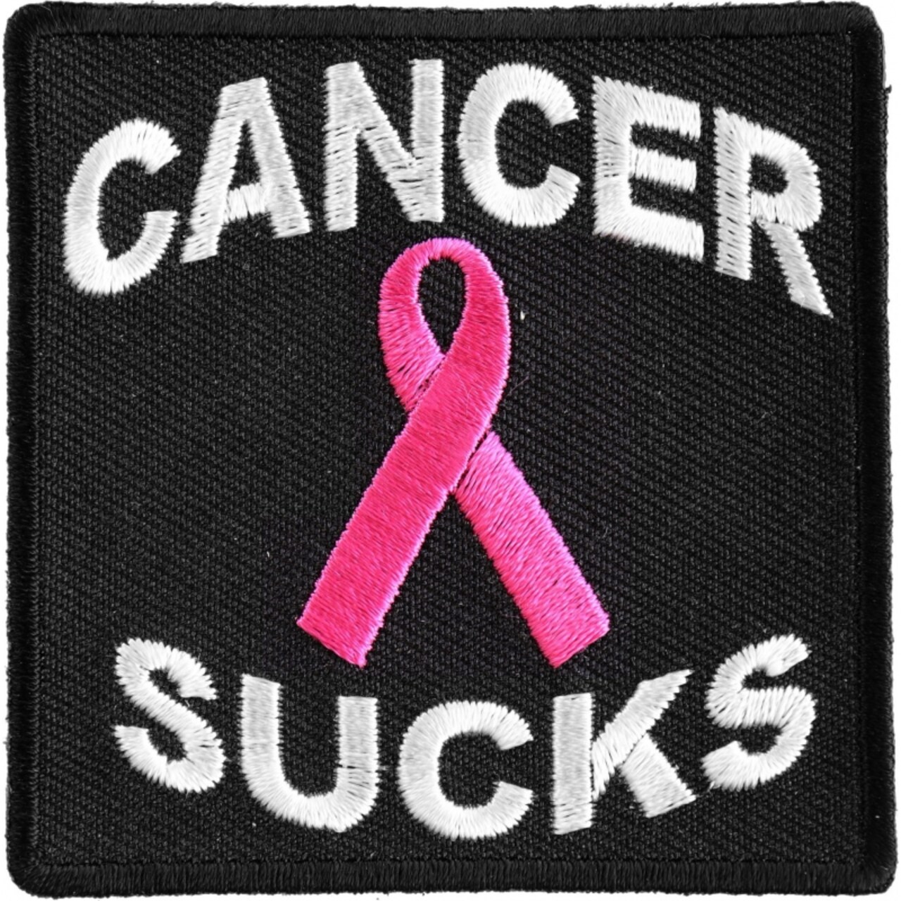 Patch, Embroidered Patch (Iron-On or Sew-On), Cancer Sucks (Breast Cancer Pink Ribbon), 2.5" x 2.5"